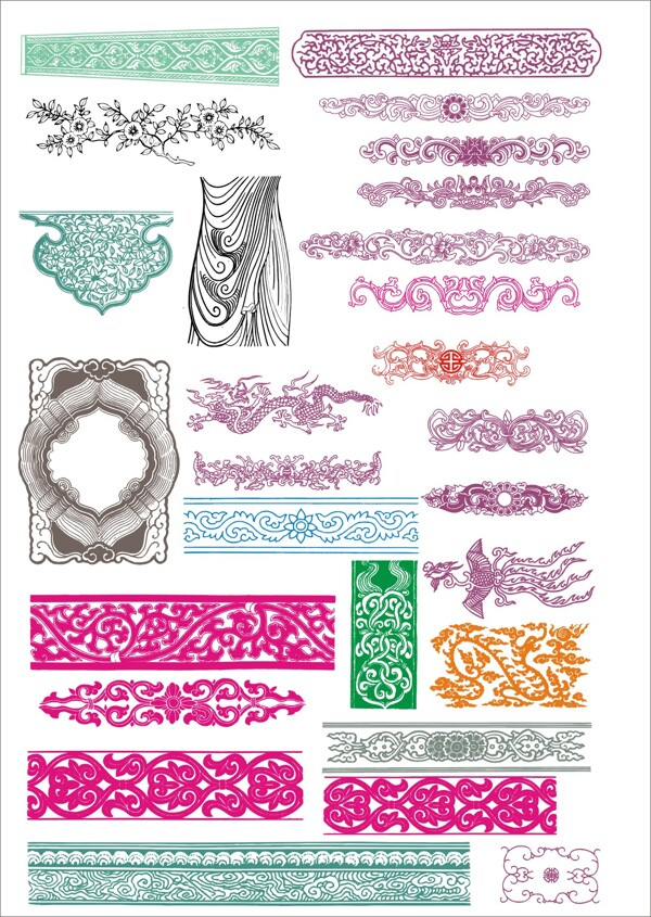 中国古代传统纹样花边矢量文件