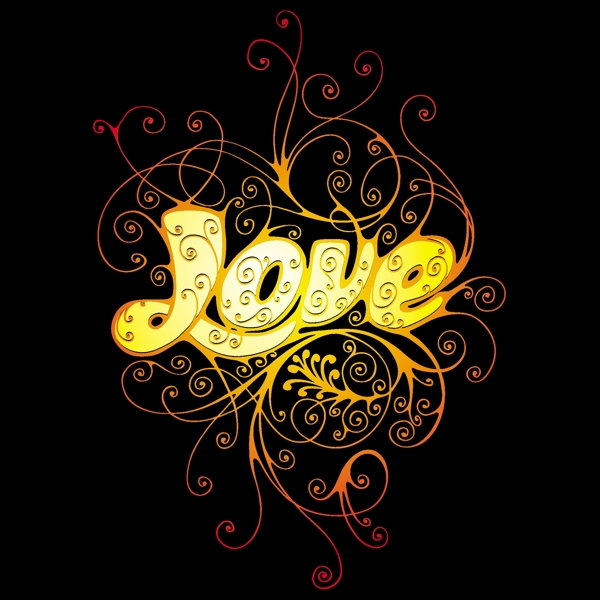 金色LOVE花纹字体
