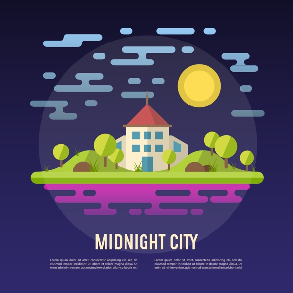 午夜城市矢量抽象景观插画