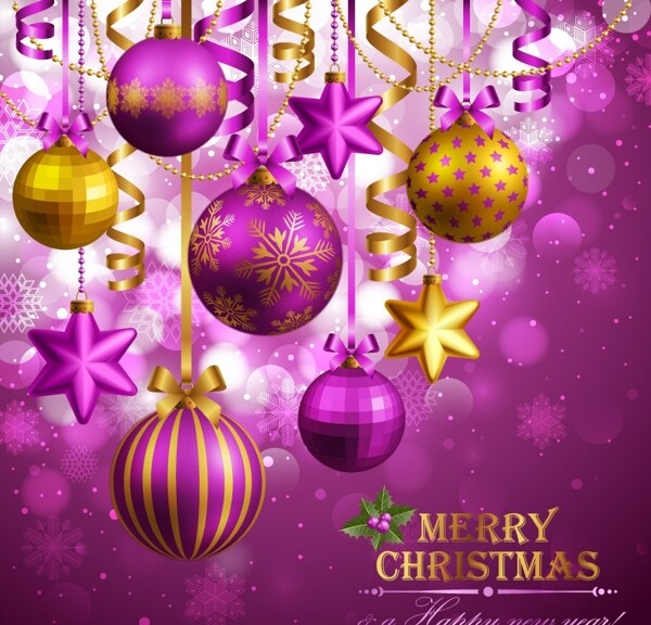 紫色圣诞球圣诞背景图片