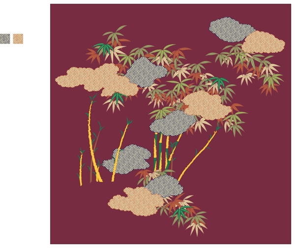 彩色云朵竹林装饰图