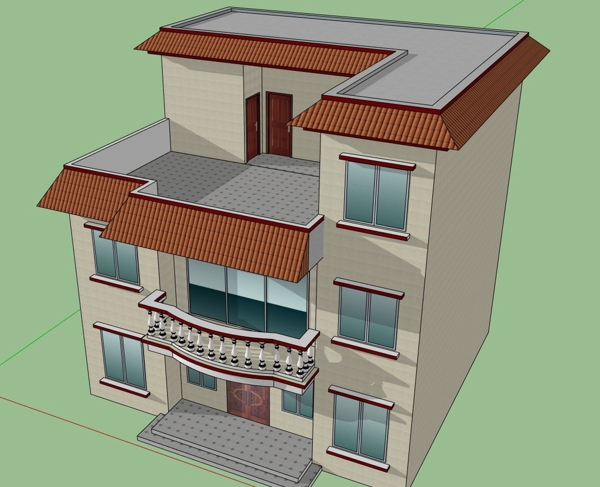 草图自建民楼SU三维模型