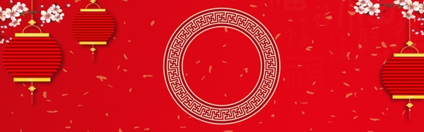 云纹红色新年中国年banner背景
