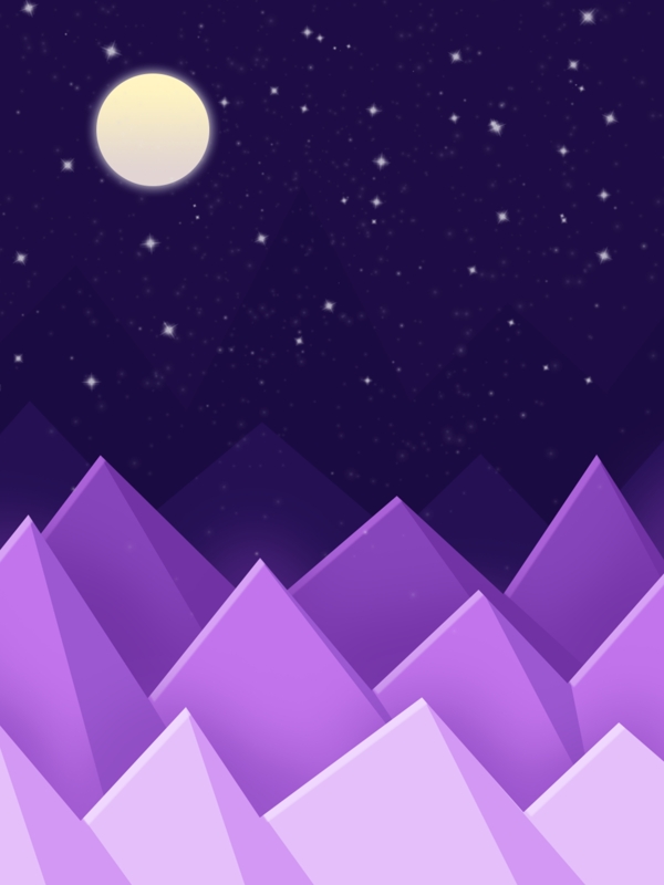 扁平插画紫色神秘山谷夜晚星空静谧背景