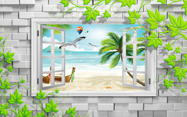 3D5D沙滩海滩风景海鸥