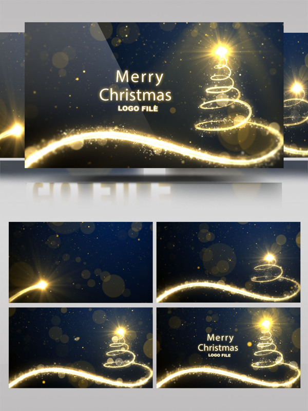 炫美粒子光束勾勒出闪闪发光的圣诞树ae模板