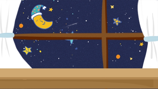 窗户外的夜晚星空卡通背景