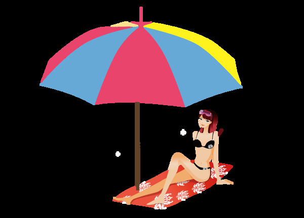 遮阳伞下休息的基尼女孩png元素
