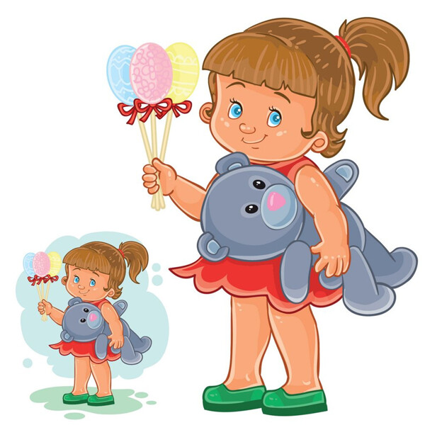 抱小熊和糖果的小女孩图片