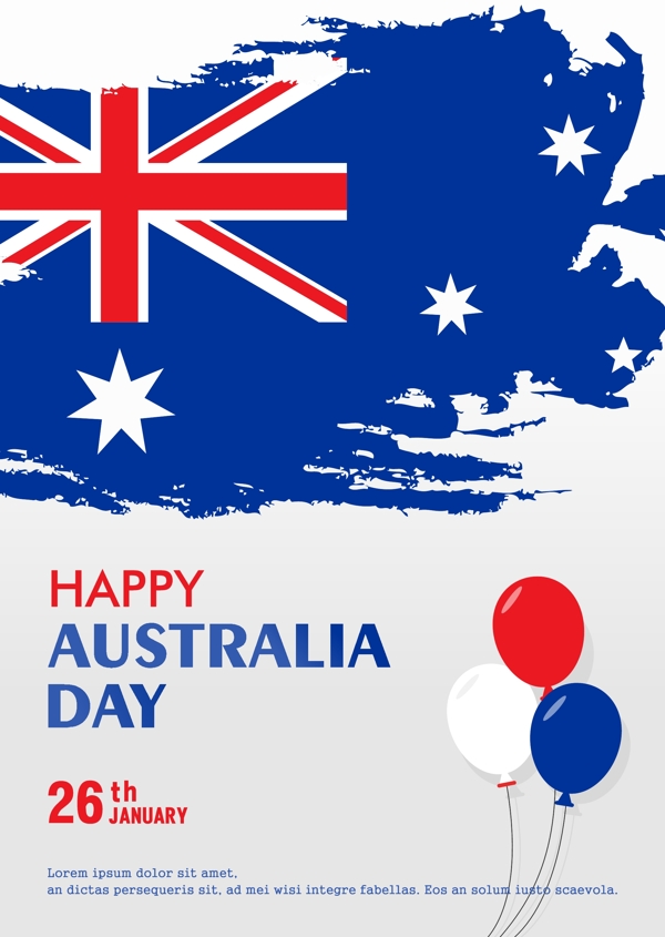 白色水彩气球澳大利亚日海报