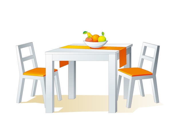 手绘白色餐桌椅子元素