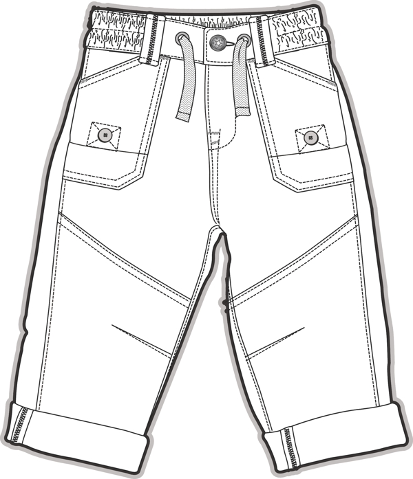 松紧长裤小男孩服装设计线稿矢量素材