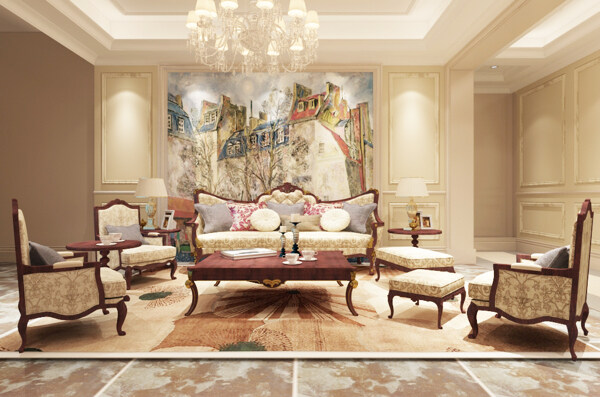 欧式客厅温馨舒适装饰装修效果图