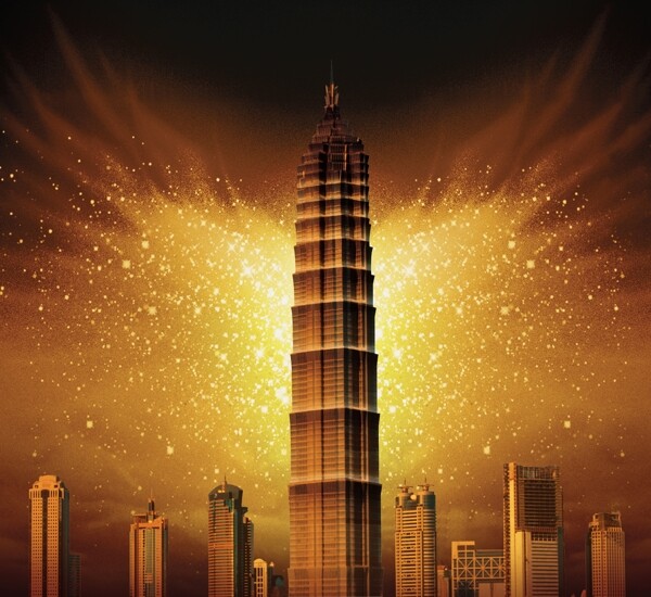 高楼宝塔欧式建筑大厦金色天空城市发展图片