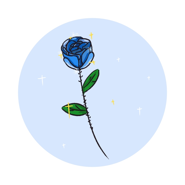 蓝色妖姬玫瑰花手绘元素