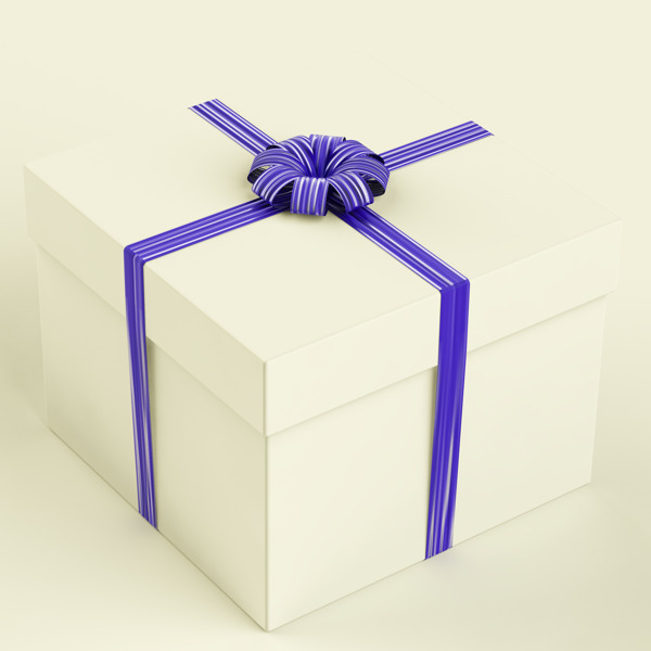 与蓝带作为生日礼物的人白礼品盒