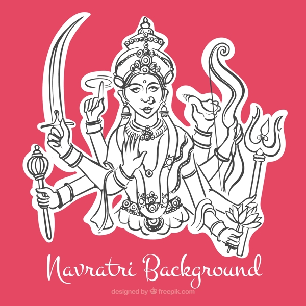 杜迦女神Navratri粉红色背景与说明
