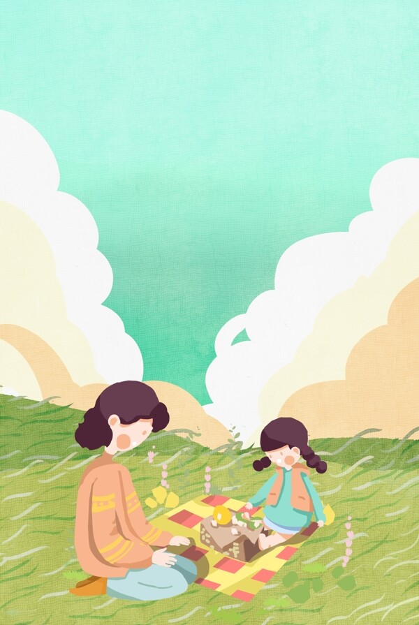 春天母婴出行户外插画海报