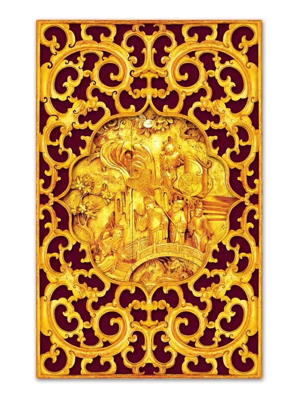镏金木雕古代窗格图图片