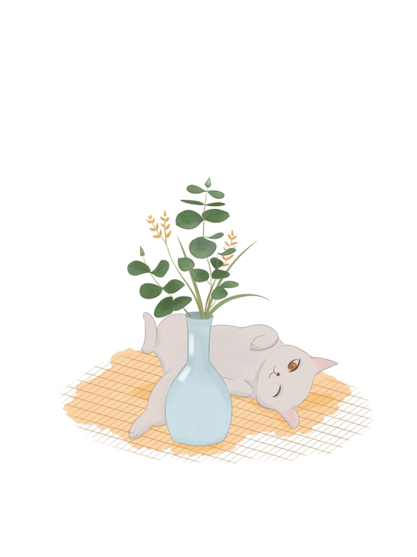 可爱的猫和清新的植物