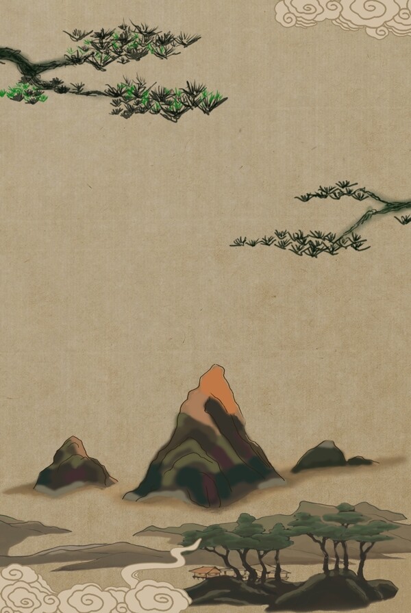 古典中国风水墨山水背景
