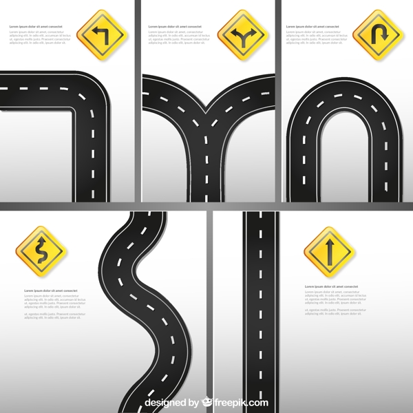 5款道路与标志设计矢量素材.