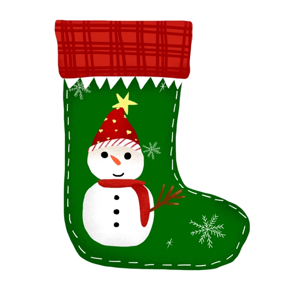 手绘圣诞袜圣诞节元素戴红帽子的雪人雪花