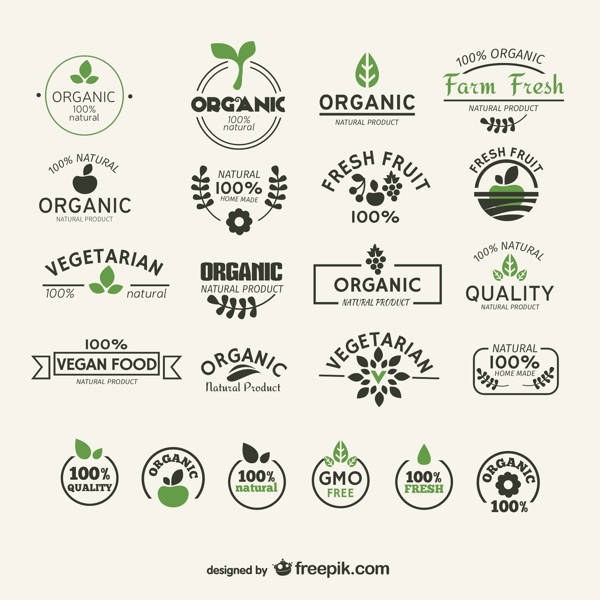 22款绿色天然食品标签矢量素材图片