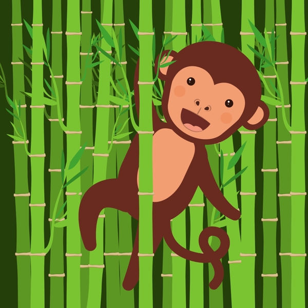 竹林里可爱的猴子插画