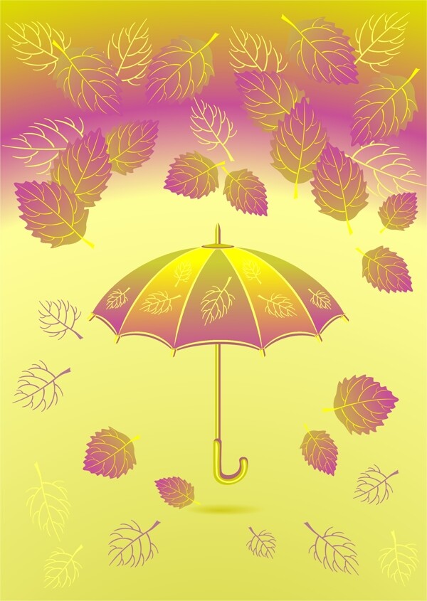 秋天的叶子和伞矢量背景02