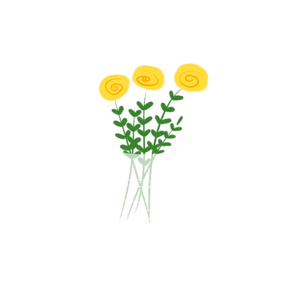 黄色唯美手绘插花瓶花