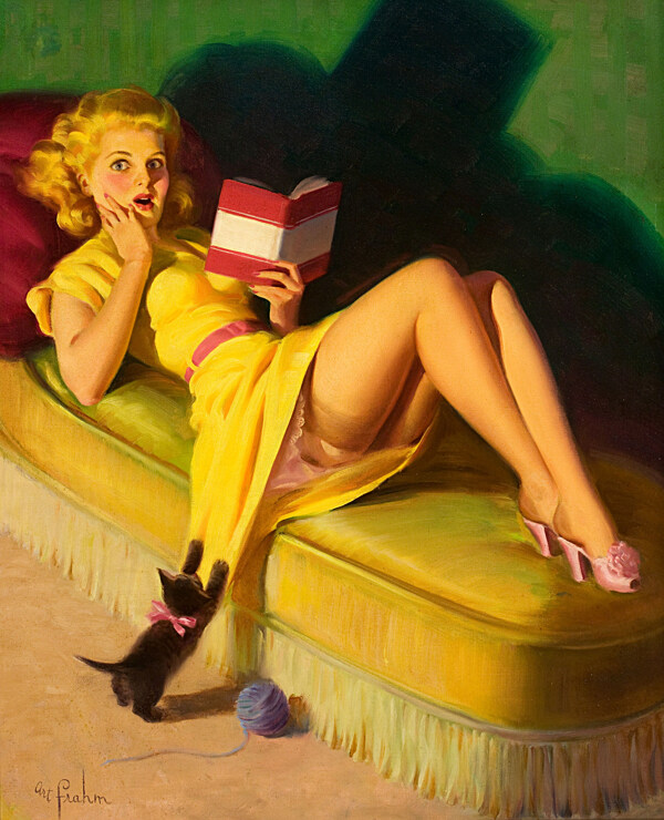 躺着看书的金色女人
