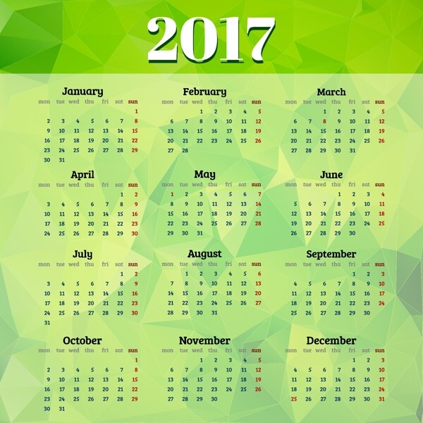 年历日历绿色2017年日历设计矢量素材