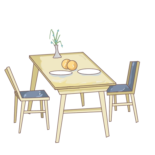 手绘餐桌椅家具插画