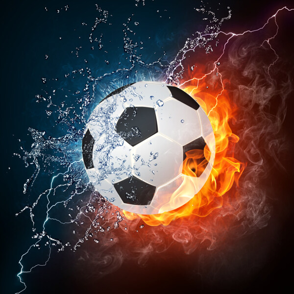 水火中的足球火焰水滴水珠图片
