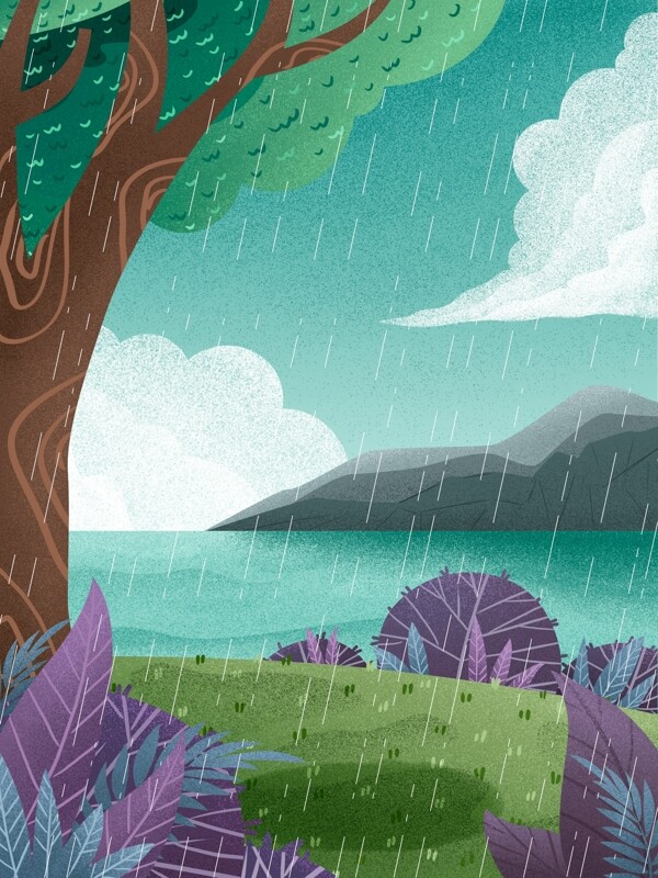 手绘二十四节气雨水背景设计