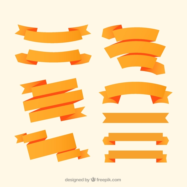 橙色丝带条幅矢量素材图片