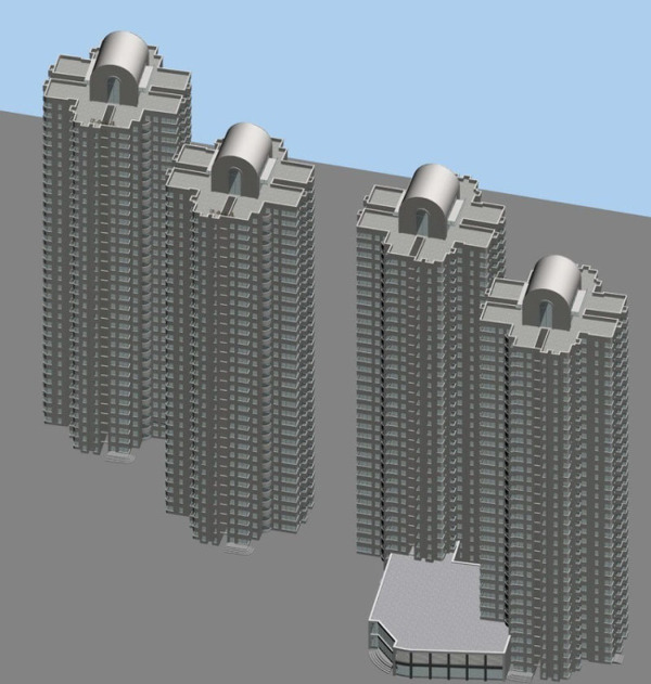 拱形楼顶高层住宅建筑3D模型