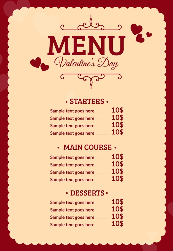 红色浪漫元素菜单设计