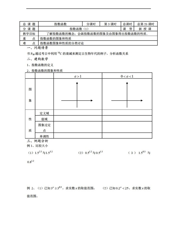 数学苏教版溧水县第二高级中学教学案必修1第25课时指数函数1