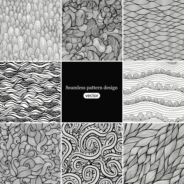 八集的黑色和白色的波模式无缝平铺无缝模式可用于墙纸