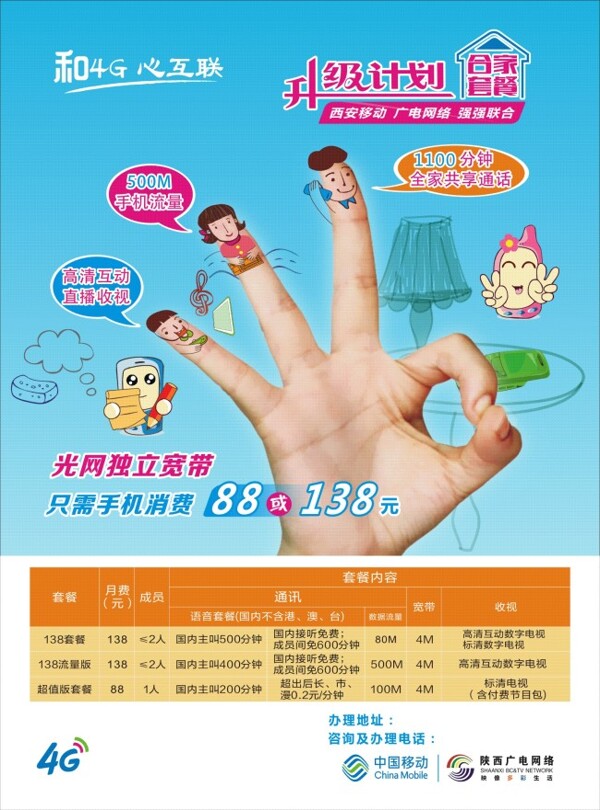 中国移动广电网络合家套餐光网宽带海报