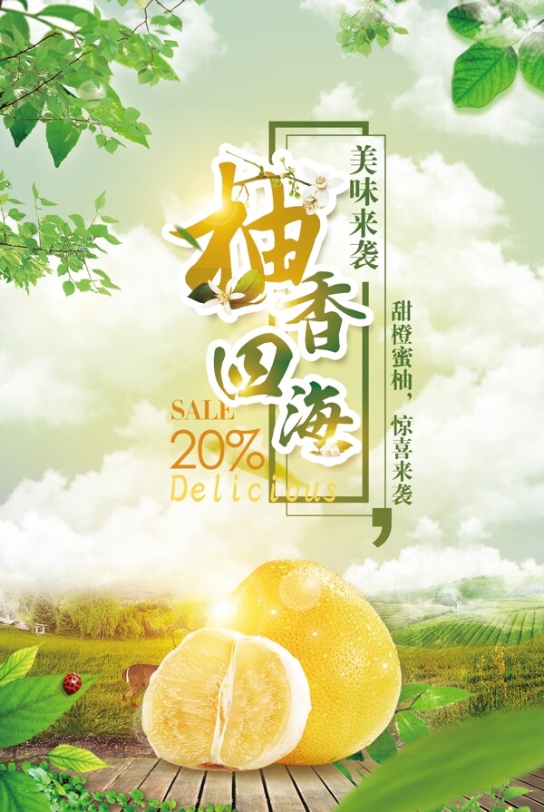 新鲜绿色柚子海报设计