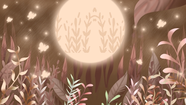 卡通唯美秋季森林夜色背景设计