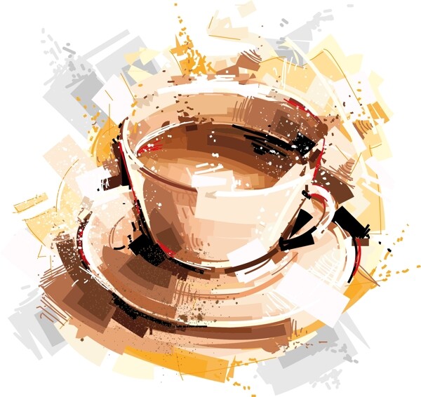 手绘艺术咖啡杯插画