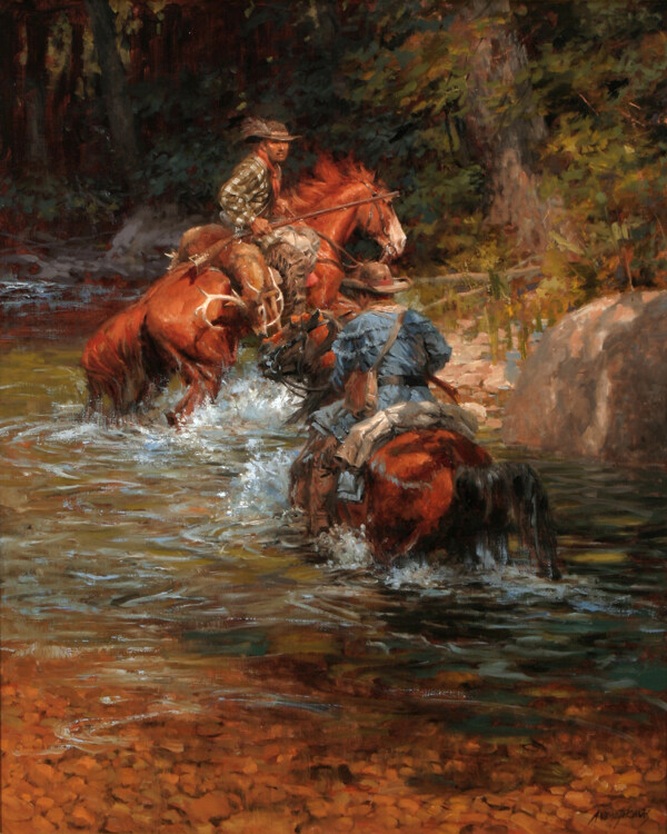 骑马人物油画图片