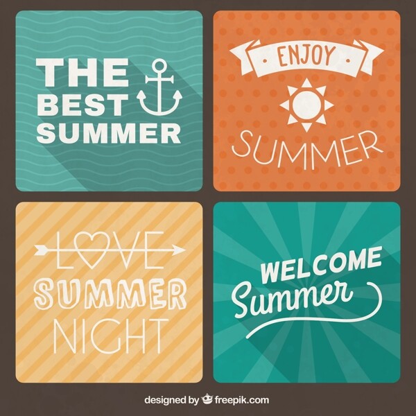 4款彩色夏日度假海报字体矢量图