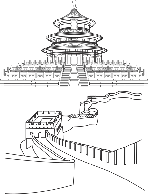 长城和天坛矢量图片