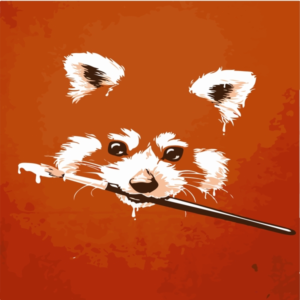 印花矢量图动物浣熊生活元素毛笔免费素材