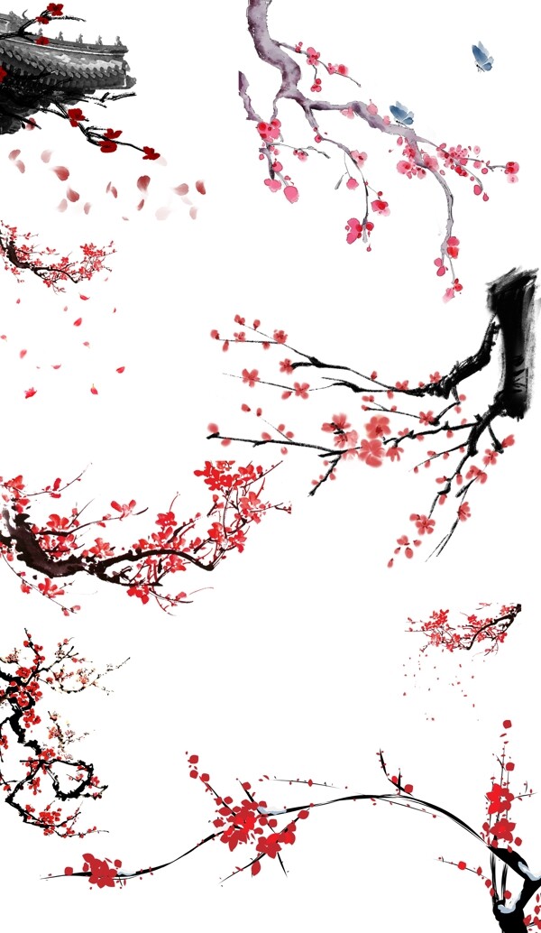 传统中国风水墨粉红色梅花图片